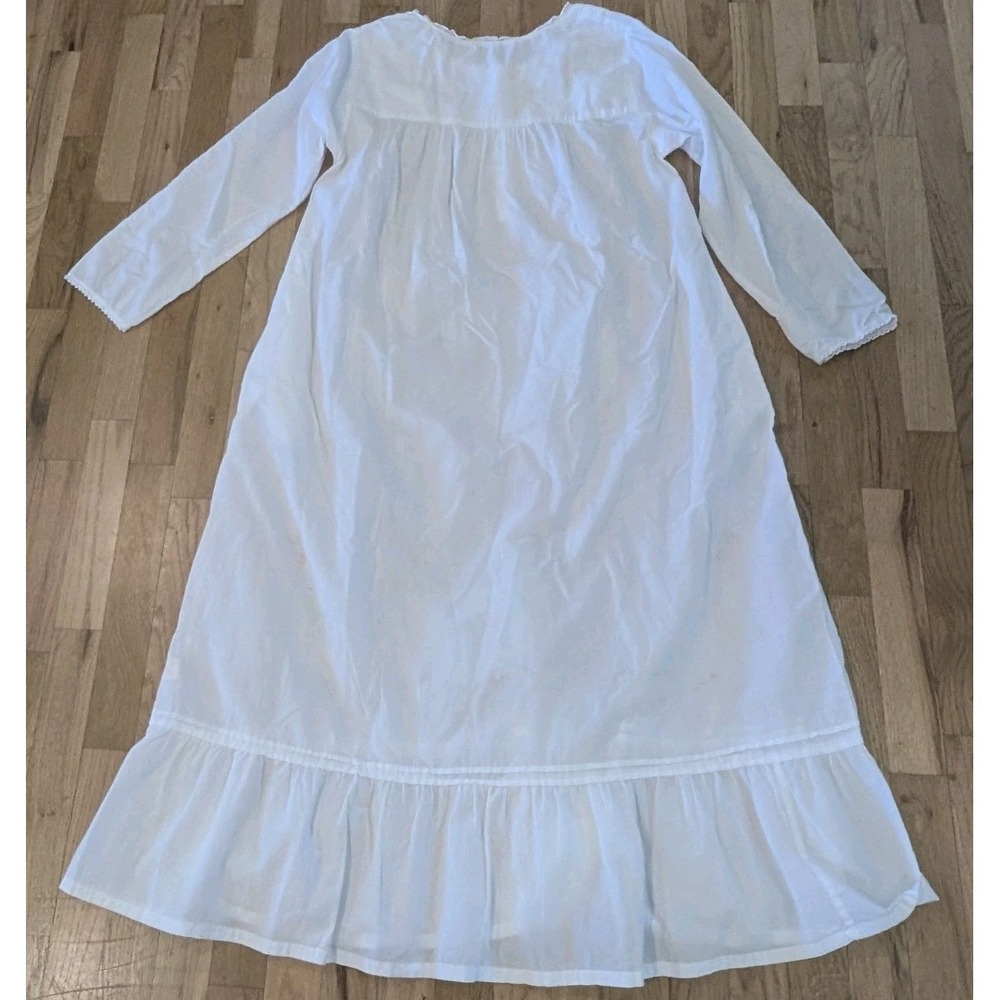 La Cera Long White Nightgown With Embroidery Embellishments Large 100% Cotton - Picture 3 of 16